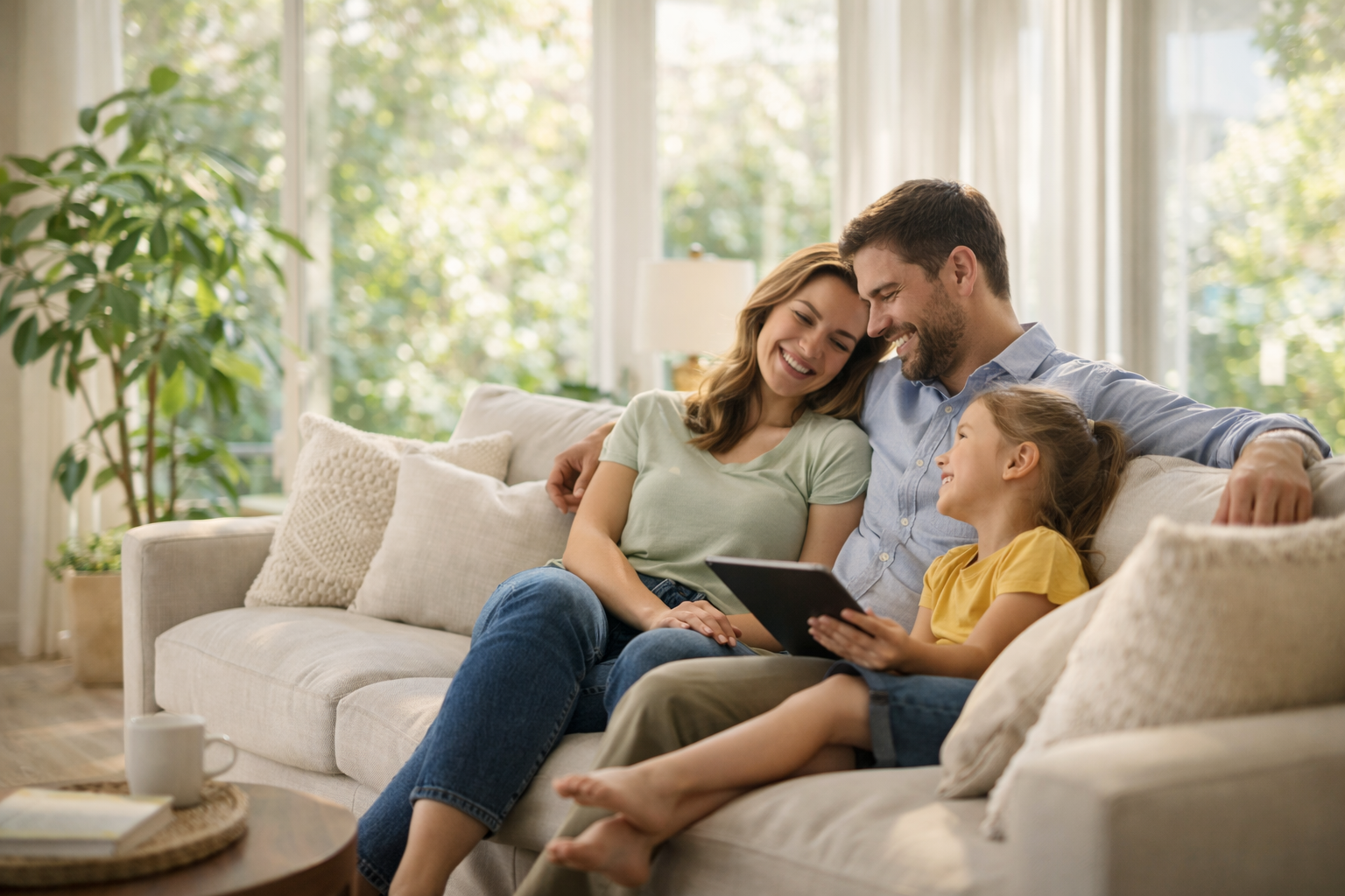 Bright healthy indoor living room with fresh breathable air