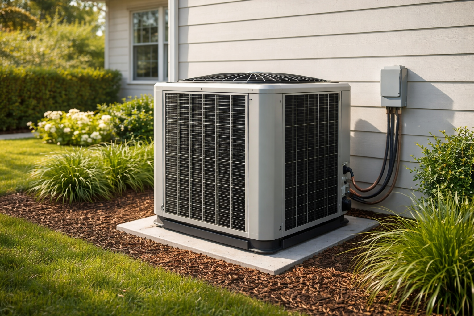 HVAC technician repairing an outdoor AC condenser