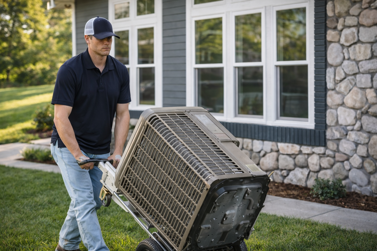 Standard AC replacement old condenser swapped for new system