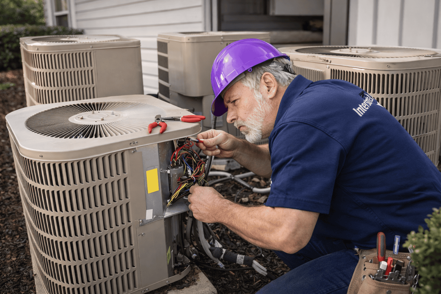 HVAC technician diagnosing a cooling system